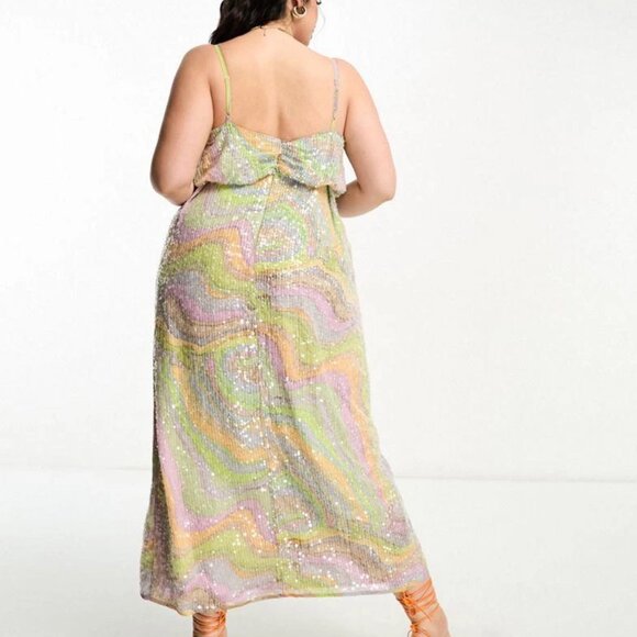 NWT ASOS EDITION Curve twist front midi dress pastel sequin Size 14 NEVER WORN!! - Picture 4 of 7